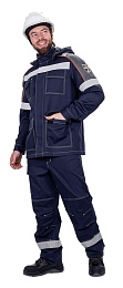 Костюм мужской летний МЕГАСТАТОЙЛ NEW т.синий/серый/оранжевый (куртка+брюки) купить в Красноярске по низкой цене