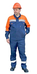 Костюм мужской летний УНИВЕРСАЛ синий/оранжевый (куртка+пк) купить в Красноярске по низкой цене