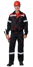 Костюм мужской летний СИРИУС-ТИТАН СОП черный/красным (куртка+полукомбинезон) купить в Красноярске по низкой цене Костюм мужской летний СИРИУС-ТИТАН СОП черный/красным (куртка+полукомбинезон) купить в Красноярске по низкой цене