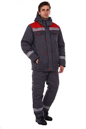 Костюм мужской утепленный "Форвард", кур+п/к, цв.т.серый+красный купить в Красноярске по низкой цене
