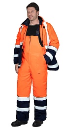 Костюм мужской зимний СИРИУС-МАГИСТРАЛЬ-3-РОСС (куртка+полукомбинезон) синий с оранжевым и СОП купить в Красноярске по низкой цене