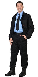 Костюм мужской летний "СИРИУС-ТАЙФУН" смесовая пл. 240 г/м2, черный (куртка+брюки) купить в Красноярске по низкой цене